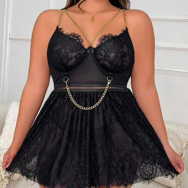 Kadın Siyah Büyük Beden Mini Gecelik