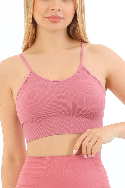 Çizgili Askılı Crop Top Pembe