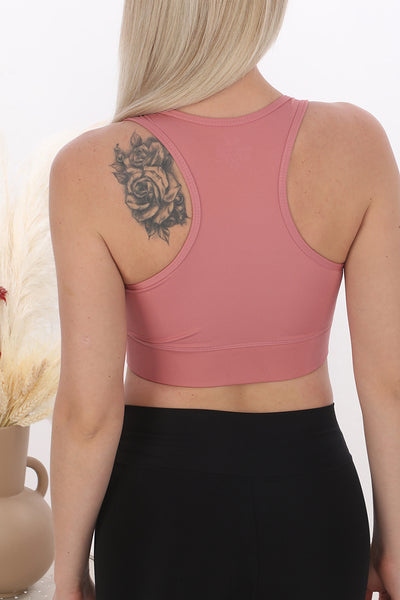 Fermuarlı Sporcu Crop Top Pembe