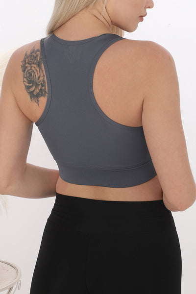 Fermuarlı Sporcu Crop Top Füme