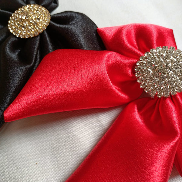 Saten İkili Taşlı Toka - Kırmızı / Siyah