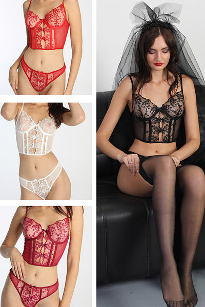 Fiyonk Detaylı Bralet Set Beyaz