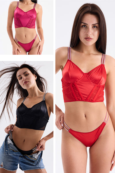 Taş Askılı Bralet Set Siyah