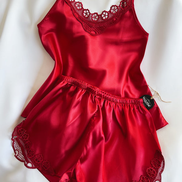 Fiona Satin Shorts Suit Red