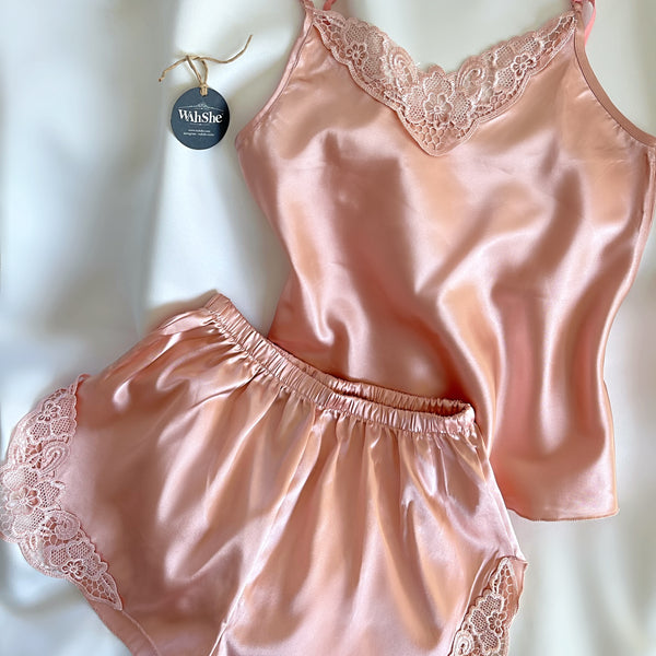 Fiona Satin Shorts Suit Powder