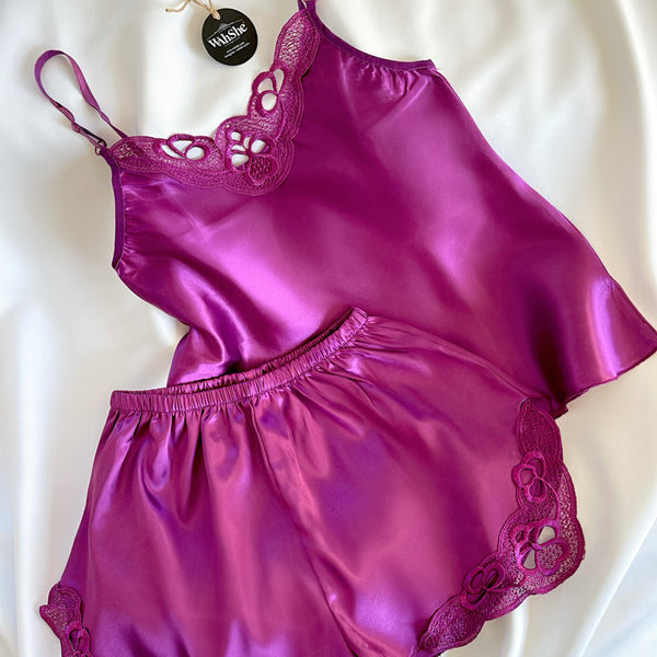 Fiona Satin Shorts Suit Fuchsia